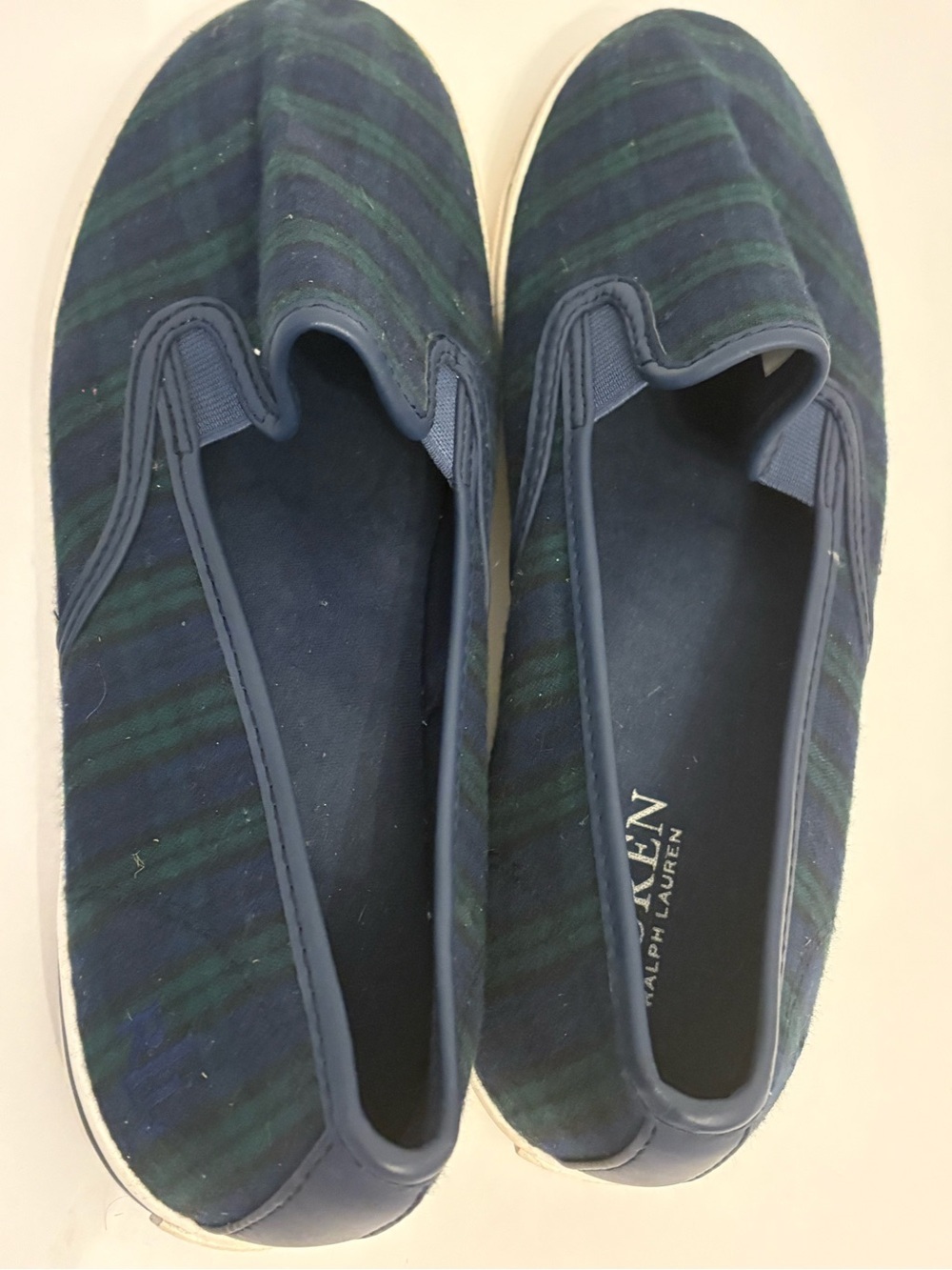 Ralph Lauren Plaid Slip-On Loafers in Navy and Dark Green - Picture 6 of 6